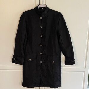 Women’s Black Long Coat with Decorative Buttons